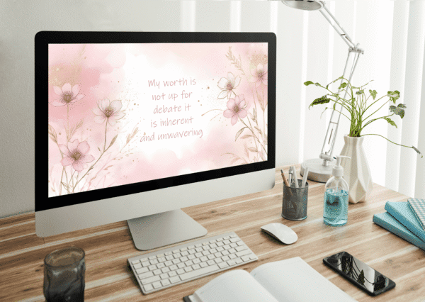 30 Day Auto Changing Confidence Affirmation Desktop Wallpaper – 4K Blush Pink Floral Line Art Digital Download - Image 3