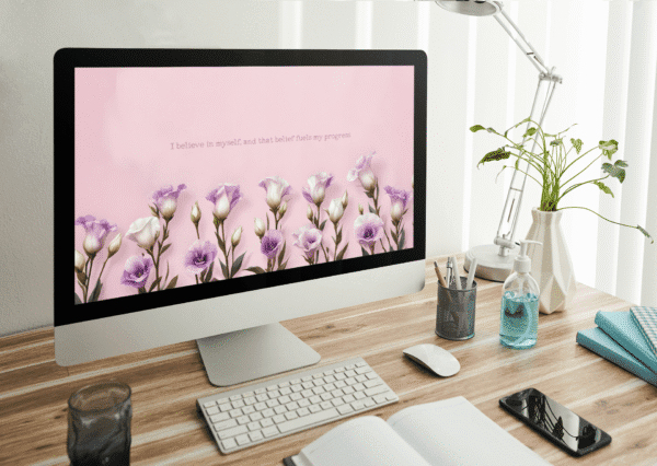 Confidence Affirmation Desktop Wallpaper – 30 Day Auto Changing 4K Purple and White Lisianthus Digital Download - Image 3