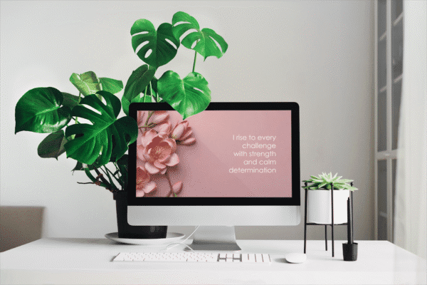 30 Day Auto Changing Confidence Affirmation Desktop Wallpaper – 4K Mongolia Flowers on Pink Background Digital Download - Image 2