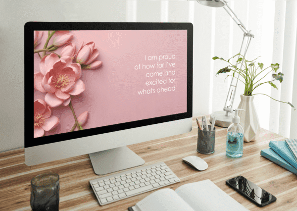 30 Day Auto Changing Confidence Affirmation Desktop Wallpaper – 4K Mongolia Flowers on Pink Background Digital Download - Image 3