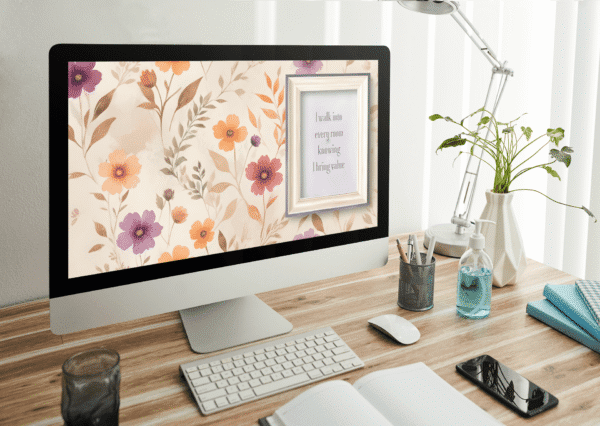30 Day Auto Changing Confidence Affirmation Desktop Wallpaper – 4K Vintage Floral with White Frame Digital Download - Image 3