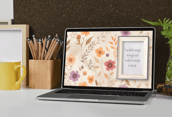30 Day Auto Changing Confidence Affirmation Desktop Wallpaper – 4K Vintage Floral with White Frame Digital Download - Image 4