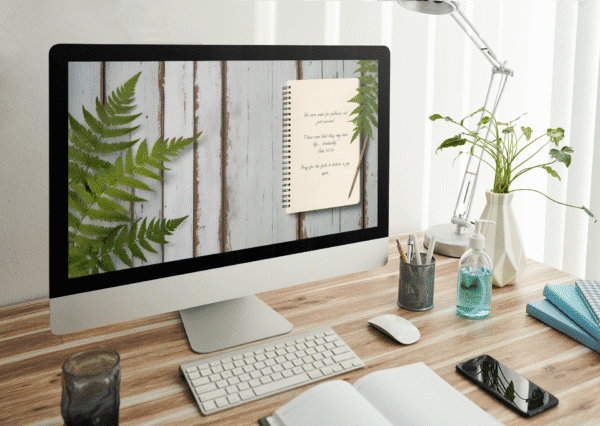 Christian Devotional Desktop Wallpaper for Divorce or Separation – 4K Fern Leaves and Journal on Wood Table Digital Download - Image 3