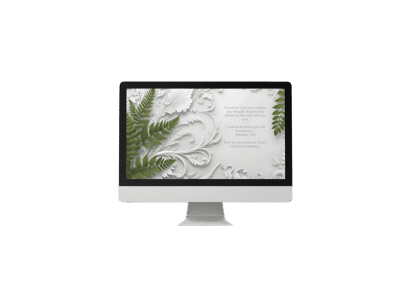 30-Day Auto Changing Christian Devotional Desktop Wallpaper – Empty Nest Support – 4K Royal Pattern with Green Leaves Digital Download