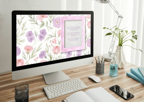 30 Day Auto Changing Christian Devotional Desktop Wallpaper – Empty Nest / Kids Leaving Home – 4K Watercolor Floral with Pink Frame - Image 3