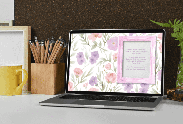 30 Day Auto Changing Christian Devotional Desktop Wallpaper – Empty Nest / Kids Leaving Home – 4K Watercolor Floral with Pink Frame - Image 4