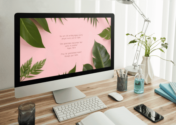 30 Day Auto Changing Christian Devotional Desktop Wallpaper – Empty Nest Theme – 4K Tropical Leaves on Pink Background Digital Download - Image 3