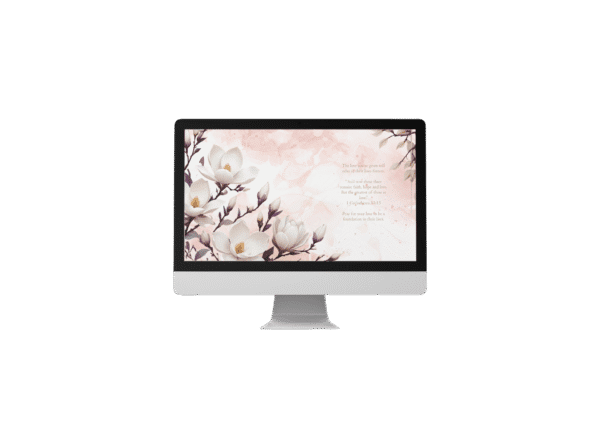 30-Day Auto Changing Christian Devotional Desktop Wallpaper – Empty Nest Theme – Magnolia on Pink Watercolor Background