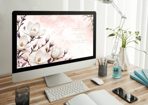 30-Day Auto Changing Christian Devotional Desktop Wallpaper – Empty Nest Theme – Magnolia on Pink Watercolor Background - Image 3