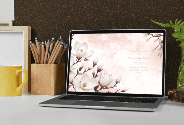 30-Day Auto Changing Christian Devotional Desktop Wallpaper – Empty Nest Theme – Magnolia on Pink Watercolor Background - Image 4