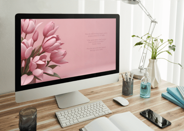 30 Day Auto Changing Christian Devotional Desktop Wallpaper – Empty Nest Support with Pink Tulips – 4K Digital Download - Image 3