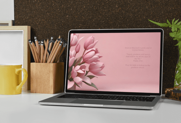 30 Day Auto Changing Christian Devotional Desktop Wallpaper – Empty Nest Support with Pink Tulips – 4K Digital Download - Image 4