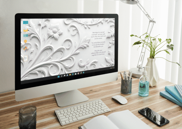 30 Day Auto Changing Devotional Desktop Wallpaper Pack for Getting Married — 3D Royal Floral White Vintage Texture 4K Backgrounds - Image 3