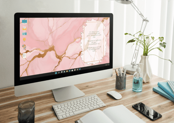 30 Day Auto Changing Devotional Desktop Wallpaper Pack for Getting Married — Pink Marble with Gold Accents 4K Backgrounds - Image 3