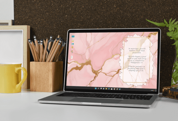 30 Day Auto Changing Devotional Desktop Wallpaper Pack for Getting Married — Pink Marble with Gold Accents 4K Backgrounds - Image 4