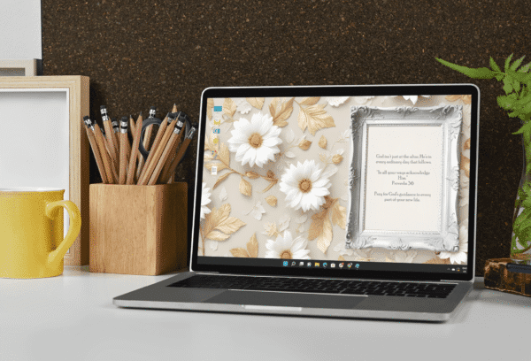 30 Day Auto Changing Devotional Desktop Wallpaper Pack for Getting Married — Vintage Gold White Floral 4K Backgrounds - Image 4