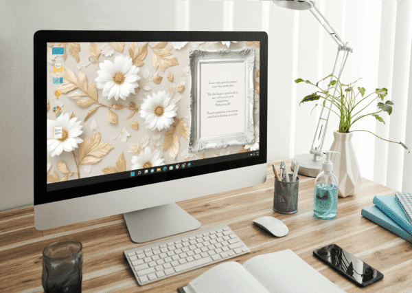 30 Day Auto Changing Devotional Desktop Wallpaper Pack for Getting Married — Vintage Gold White Floral 4K Backgrounds - Image 3