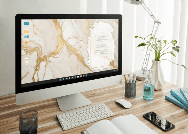 30 Day Auto Changing Devotional Desktop Wallpaper Pack for Getting Married — White Marble with Gold Accents 4K Backgrounds - Image 3