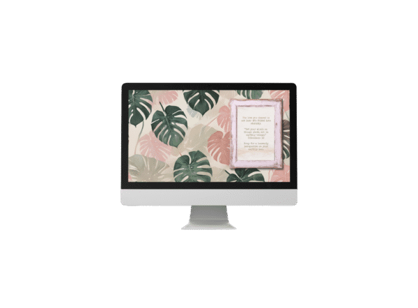 30 Day Auto Changing Devotional Desktop Wallpaper Pack for Grieving a Loss — Tropical Watercolor Monstera Leaves with Wooden Frame 4K Backgrounds