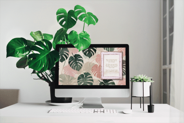 30 Day Auto Changing Devotional Desktop Wallpaper Pack for Grieving a Loss — Tropical Watercolor Monstera Leaves with Wooden Frame 4K Backgrounds - Image 2