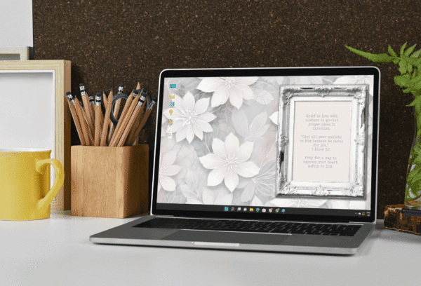 30 Day Auto Changing Devotional Desktop Wallpaper Pack for Grieving a Loss — Vintage White Floral Frame 4K Backgrounds - Image 4