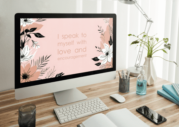 30 Day Auto Changing Self Love Affirmation Desktop Wallpaper – 4K Pastel Pink with Line Art Flowers Digital Download - Image 3