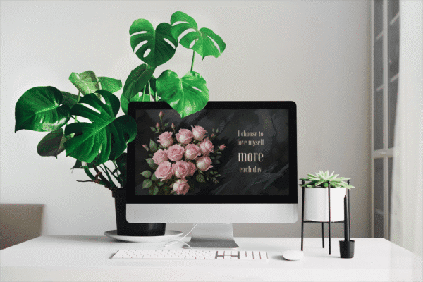 30 Day Auto Changing Self Love Affirmation Desktop Wallpaper – 4K Pink Roses on Black Stone Background Digital Download - Image 2