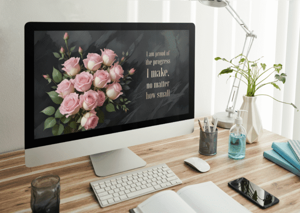 30 Day Auto Changing Self Love Affirmation Desktop Wallpaper – 4K Pink Roses on Black Stone Background Digital Download - Image 3