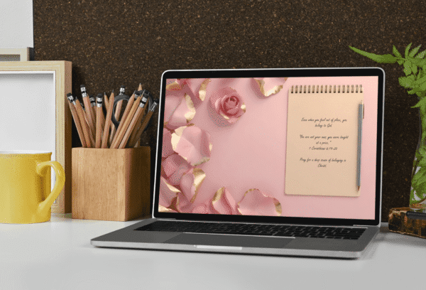 30 Day Auto Changing Christian Devotional Desktop Wallpaper – Starting College or University – 4K Gold and Pink Petals with Notebook Digital Download - Image 4
