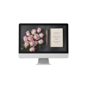 30 Day Auto Changing Christian Devotional Desktop Wallpaper – Starting a New Job – 4K Pink Roses and Notepad Digital Download