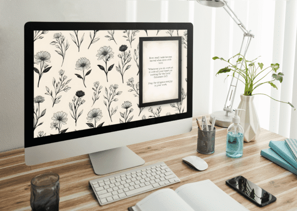 30 Day Auto Changing Christian Devotional Desktop Wallpaper – Starting a New Job – 4K Vintage Floral with Black Frame Digital Download - Image 3