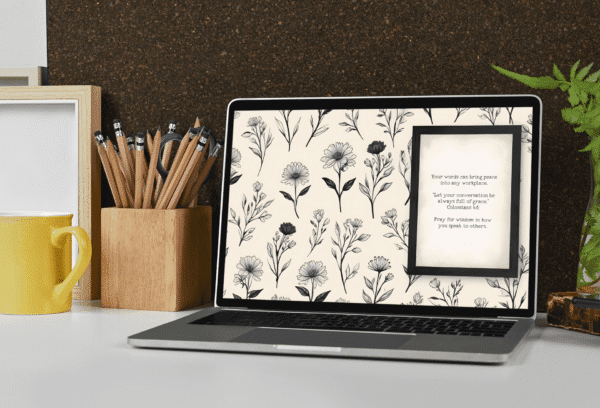 30 Day Auto Changing Christian Devotional Desktop Wallpaper – Starting a New Job – 4K Vintage Floral with Black Frame Digital Download - Image 4