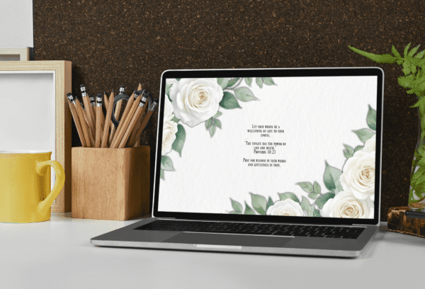 30-Day Auto Changing Christian Devotional Desktop Wallpaper – Losing a Job or Changing Careers – 4K White Roses Digital Download - Image 4