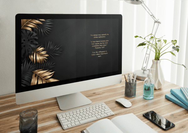 30 Day Auto Changing Christian Devotional Desktop Wallpaper – Losing a Job or Changing Careers – 4K Black and Gold Tropical Leaves - Image 3