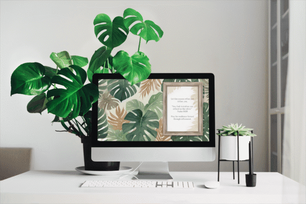 30 Day Auto Changing Christian Devotional Wallpaper – Losing a Job or Changing Careers – 4K Tropical Watercolor Leaves Digital Download - Image 2
