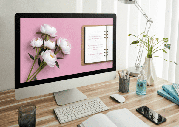 30 Day Auto Changing Christian Devotional 4K Wallpapers – Moving to a New City with Peonies and Journal - Image 3