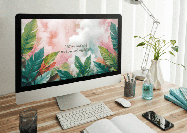 30 Day Auto Changing Positive Thinking Affirmation 4K Wallpapers – Surreal Tropical Leaves Digital Download - Image 3
