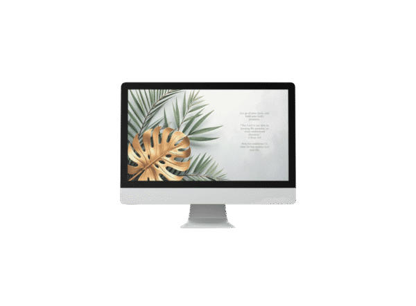 30 Day Auto Changing Christian Devotional 4K Wallpapers – Trusting God’s Timing – Monstera Gold Theme Digital Download